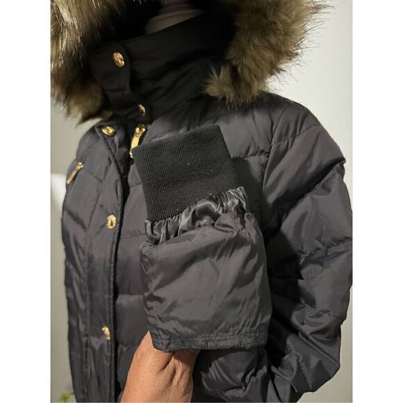 Michael Michael Kors black Down puffer foux fur trim Hooded winter coat Ps - Picture 10 of 16